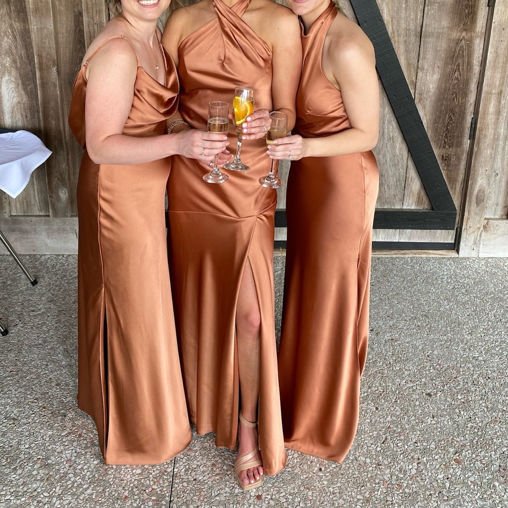 Revelry - Veronica Satin dress in Copper - Size 6